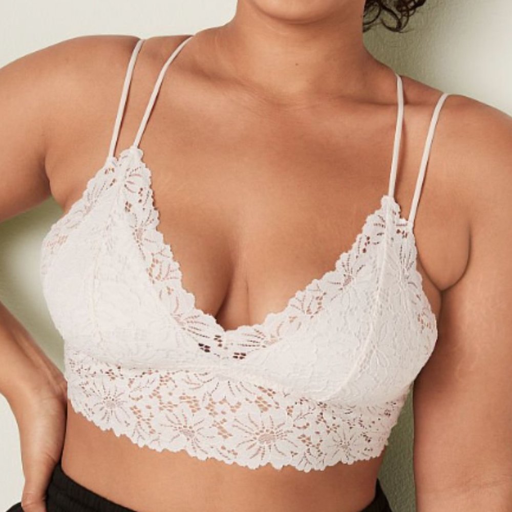 VS PINK - LACE LONGLINE BRALETTE IN WHITE